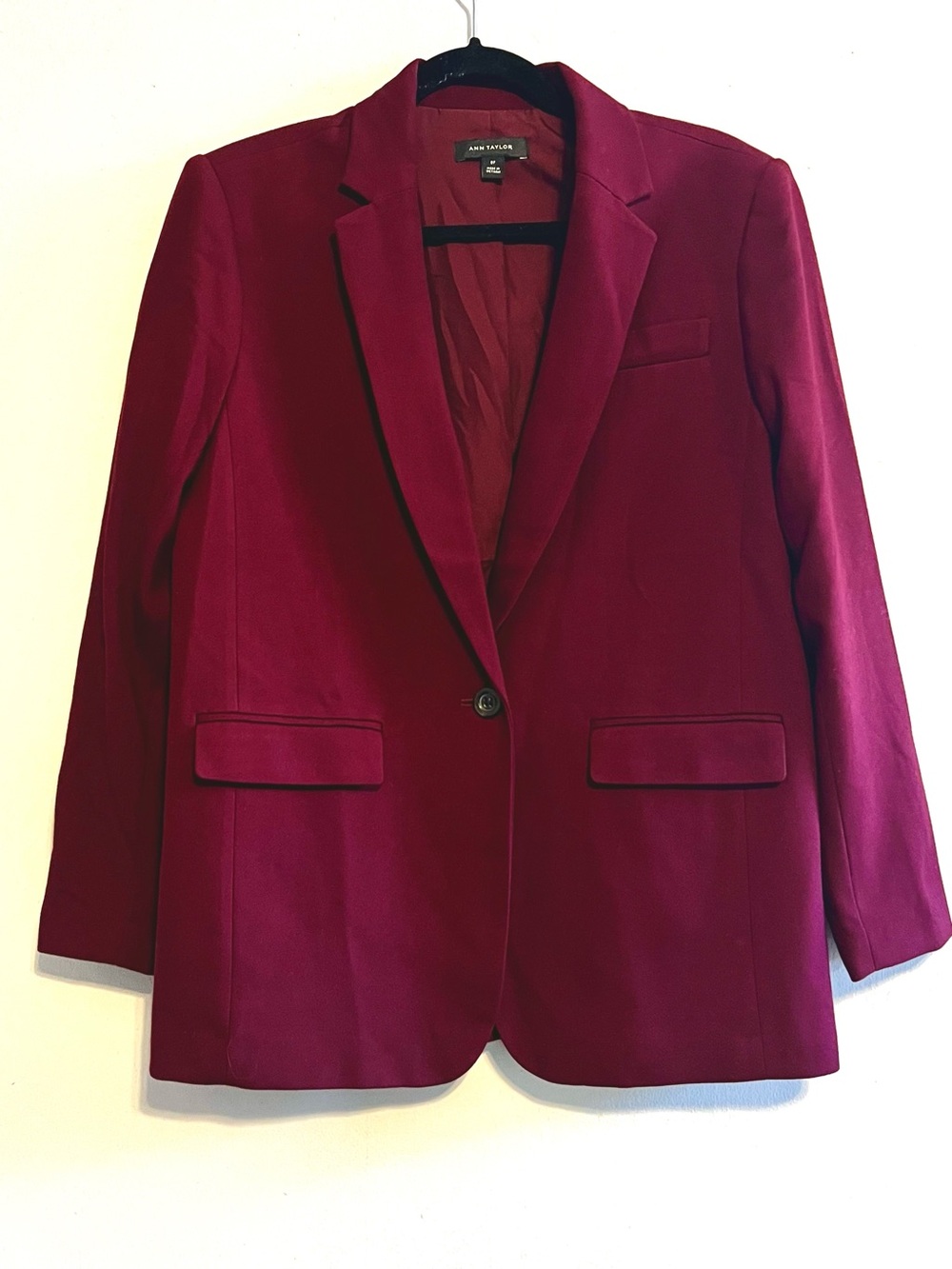 Ann Taylor Single Button Tailored Blazer Burgundy Maroon | Women’s 8 Petite